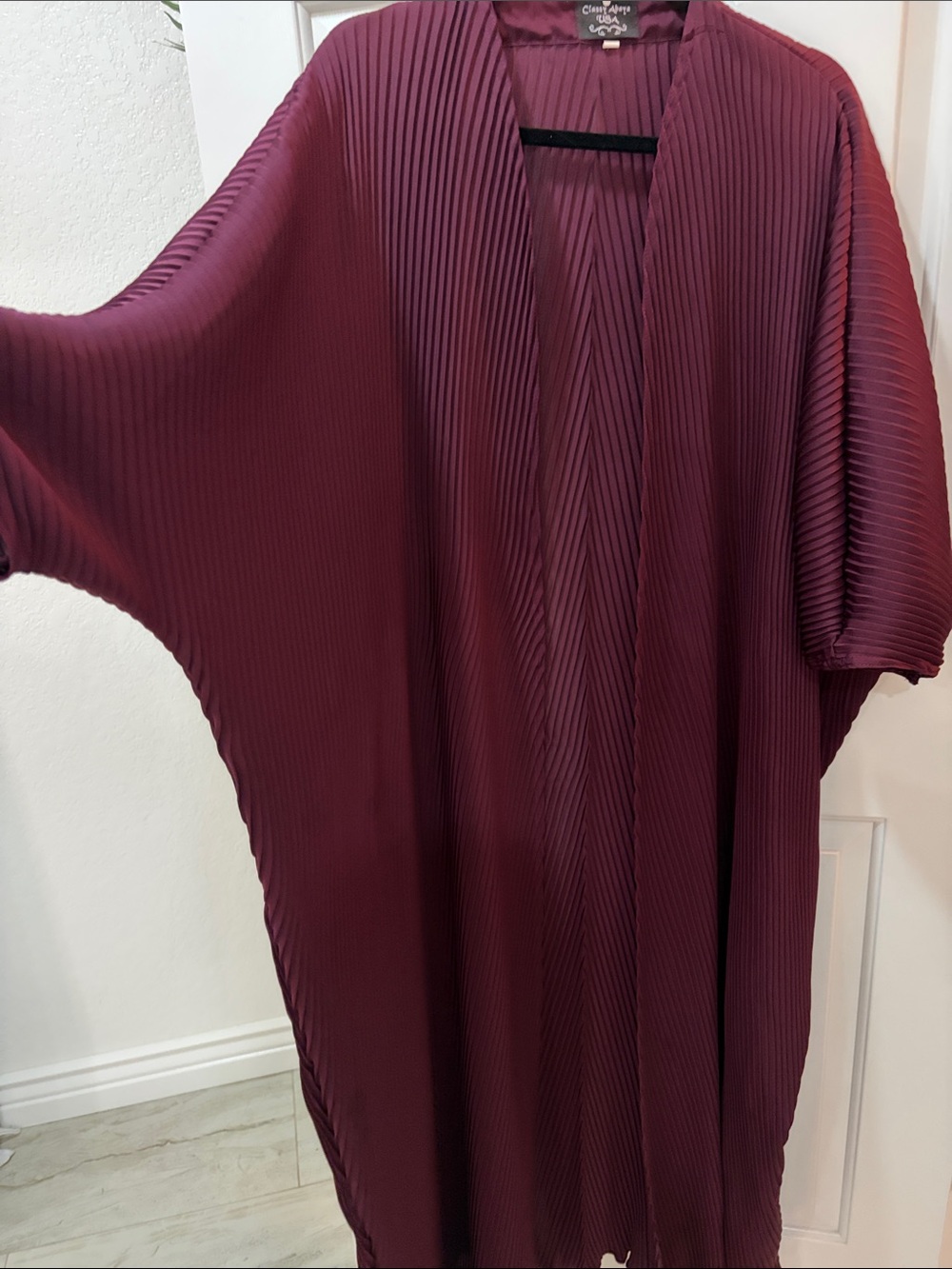 Open Pleated Abaya Dress in Deep Plum
